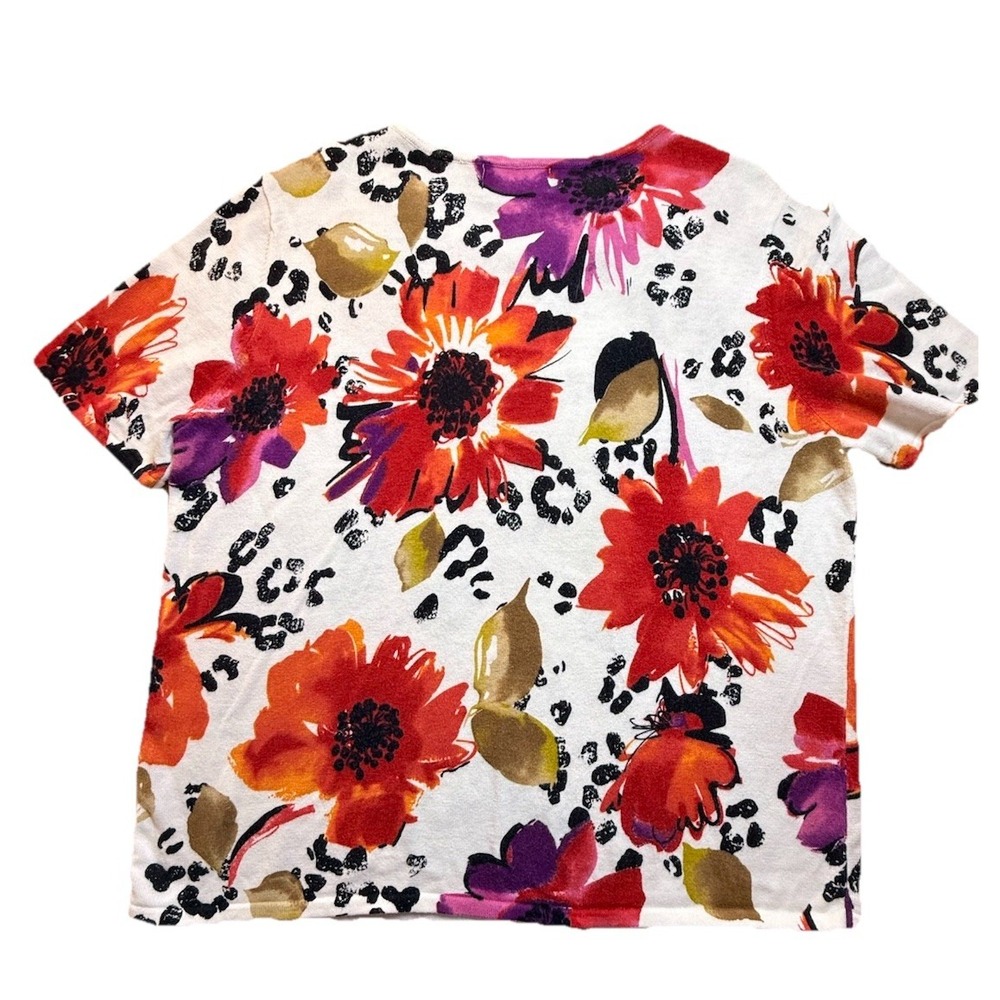 Alfred Dunner Wmn XL Floral Beaded Sequin Knit Top Colorful Feminine Boho Preppy - Picture 2 of 4